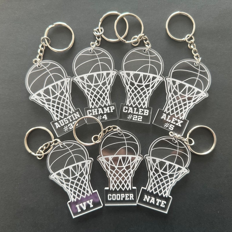 Basketball Team Gift, Basketball hoop and ball Keychain, Senior Night Gift, End of Season Gift, Sports Team Bag Tag, Name Tag Keychain