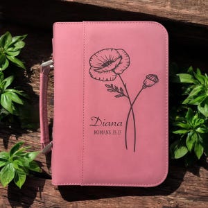 Personalized Bible Case, Engraved Bible Cover, Leather Bible Cover, Religious Gifts, Christian Gifts, Custom Book Cover, Birth Flower