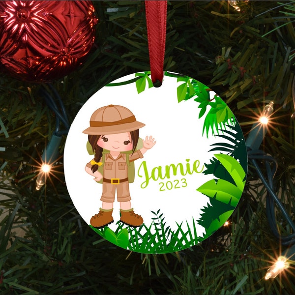 Safari Girl Christmas Ornament, Personalized Christmas Ornament, Little Girls Ornament, Jungle Christmas Ornament, Granddaughter Gift