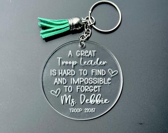 Personalized Troop Leader Gift, Troop Leader Keychain, Gift for Her, End of Year Gift, Thank you Gift, Scout Leader, Cookie Mom, Troop Gift