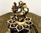 Peacock (Annapakshi) Design Brass Handmade Hanging Diya (Oil Lamp) with 9 Bells