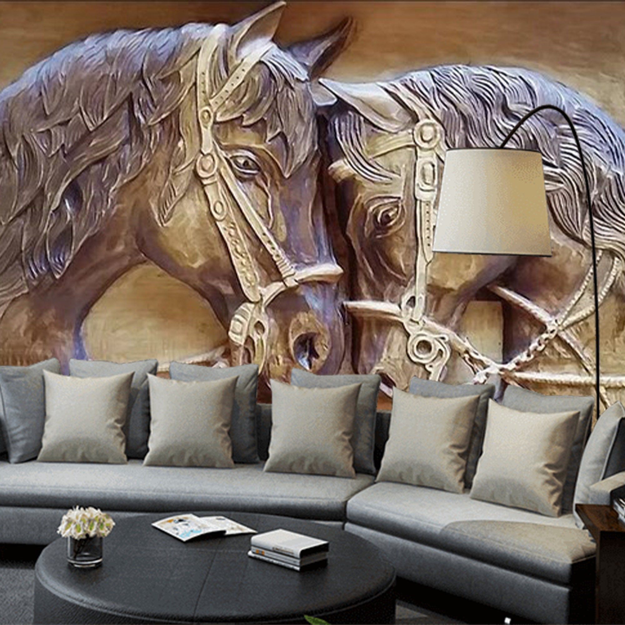 Photo 3D Wallpaper Two Horses Bedroom Decor Living Room Etsy