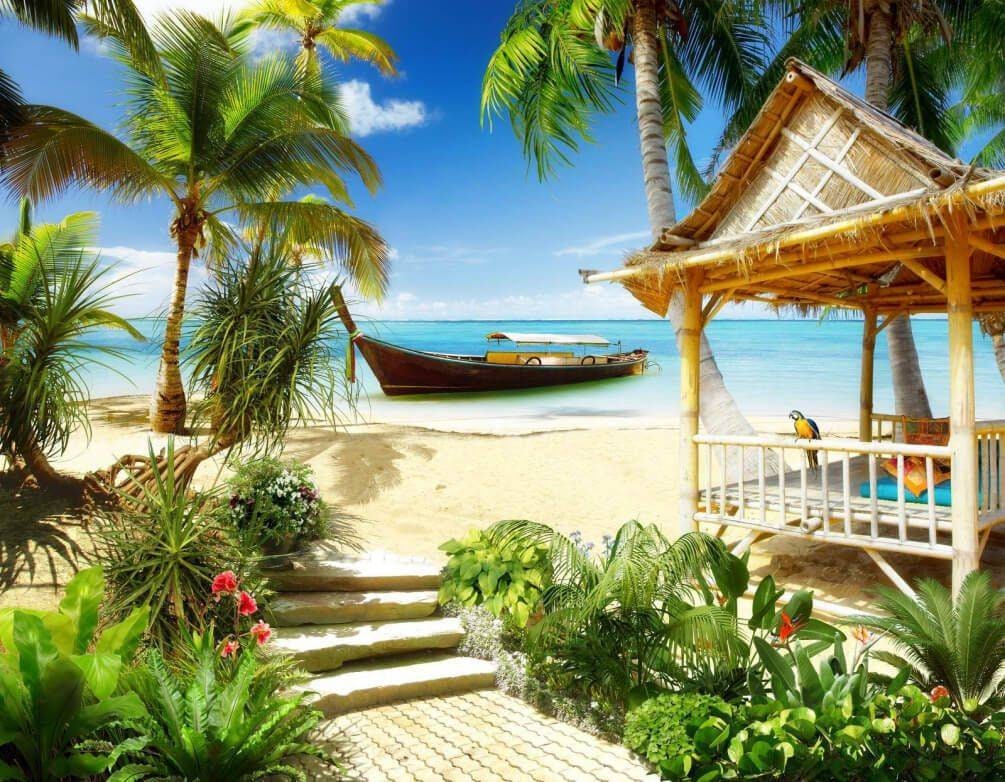 Photo 3D wallpaper Bungalow Tropics Decor Bedroom Decor Living | Etsy