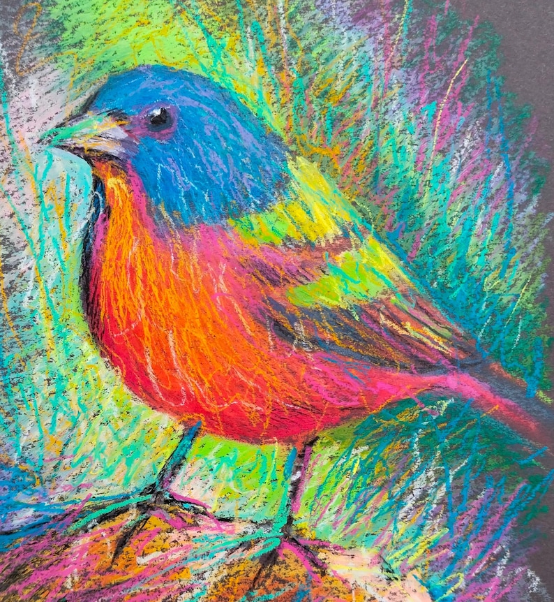 Original Bird Oil Pastel Drawing: Nature-inspired Handmade Art - Etsy
