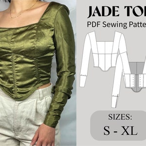 Long Sleeve Corset Top Sewing Pattern, DIY Vintage Style Corset Top for Women PDF Sewing Pattern, DIY Womens Clothing Blouse Sewing Pattern