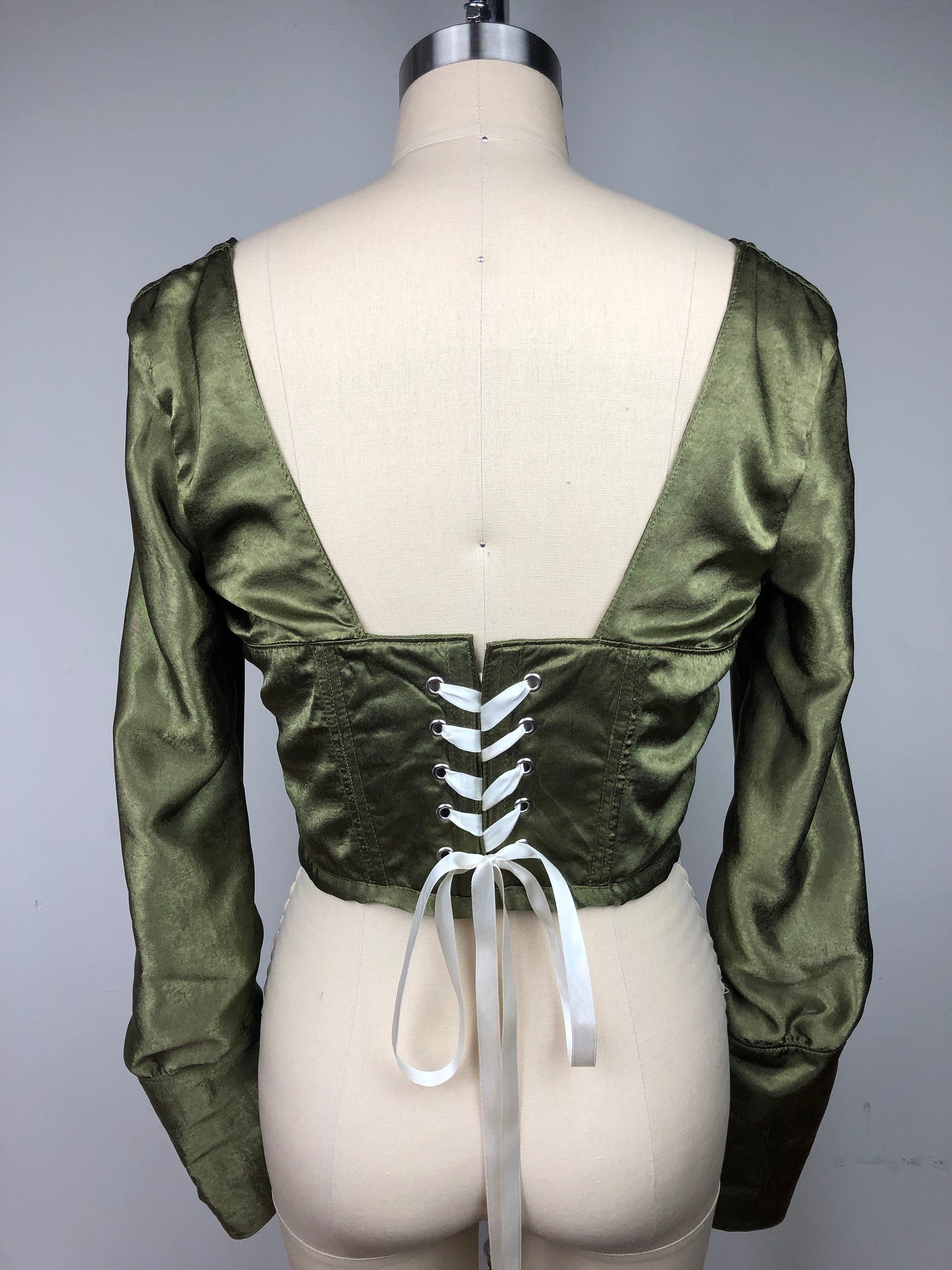 トップス elfelfelfarchives LONG SLEEVE corset Ivory Corset Top with Front Zip and Long Sleeves