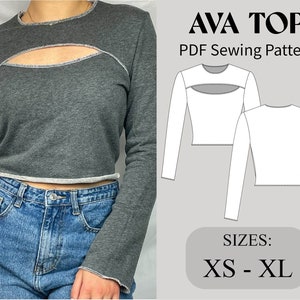 Sewing Pattern || Ava Cut Out Long Sleeve Top | Digital PDF | Instant Download | US 2-12