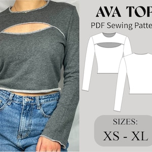 Sewing Pattern || Ava Cut Out Long Sleeve Top | Digital PDF | Instant Download | US 2-12