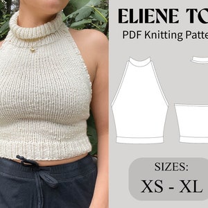 Eliene Top, Lightweight Halter Top, Crop Top, Turtleneck, Mock-neck, Beginner Friendly, PDF Knitting Pattern, US 0-14