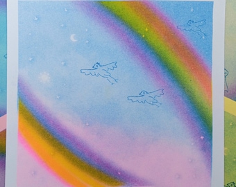 Rainbow Bird RISO Print