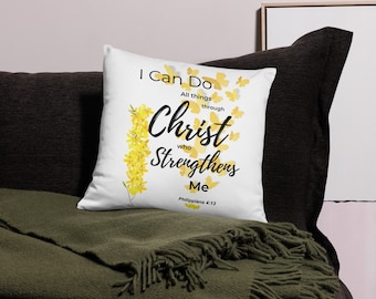 I Can Do All Things Through Christ Who Strengthens Me, Ships to US only,  Throw Pillow, Philippians 4:13 Bible Verse, Home Decor, Gift Idea
