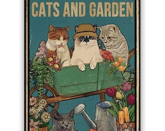 Easily Distracted By Cats And Garden Cat, Ships to US only, Aluminum Vintage Sign, 8x12", 12x18", 18x24" Cat Lover, Wall Display, Home Decor