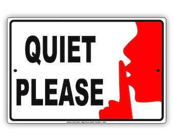 Quiet Please Shh With Graphic Sign, Ships to US only, 8x12&quot;, 12x18&quot;, 18x24&quot; Aluminum Sign ,For School, Library Sign, Wall Display