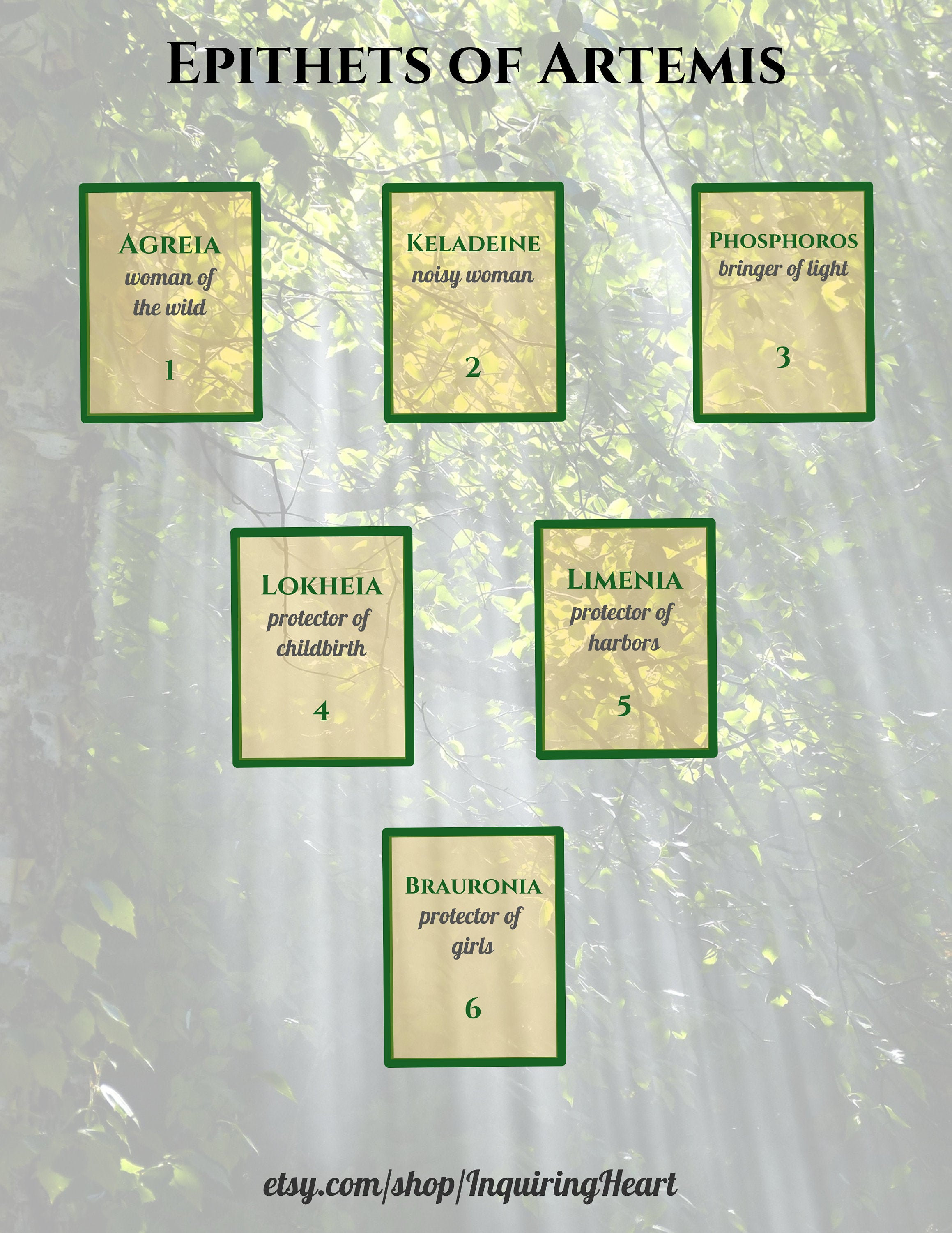 Artemis Downloadable Tarot Spread Goddess Greek Hellenic Deity Diana