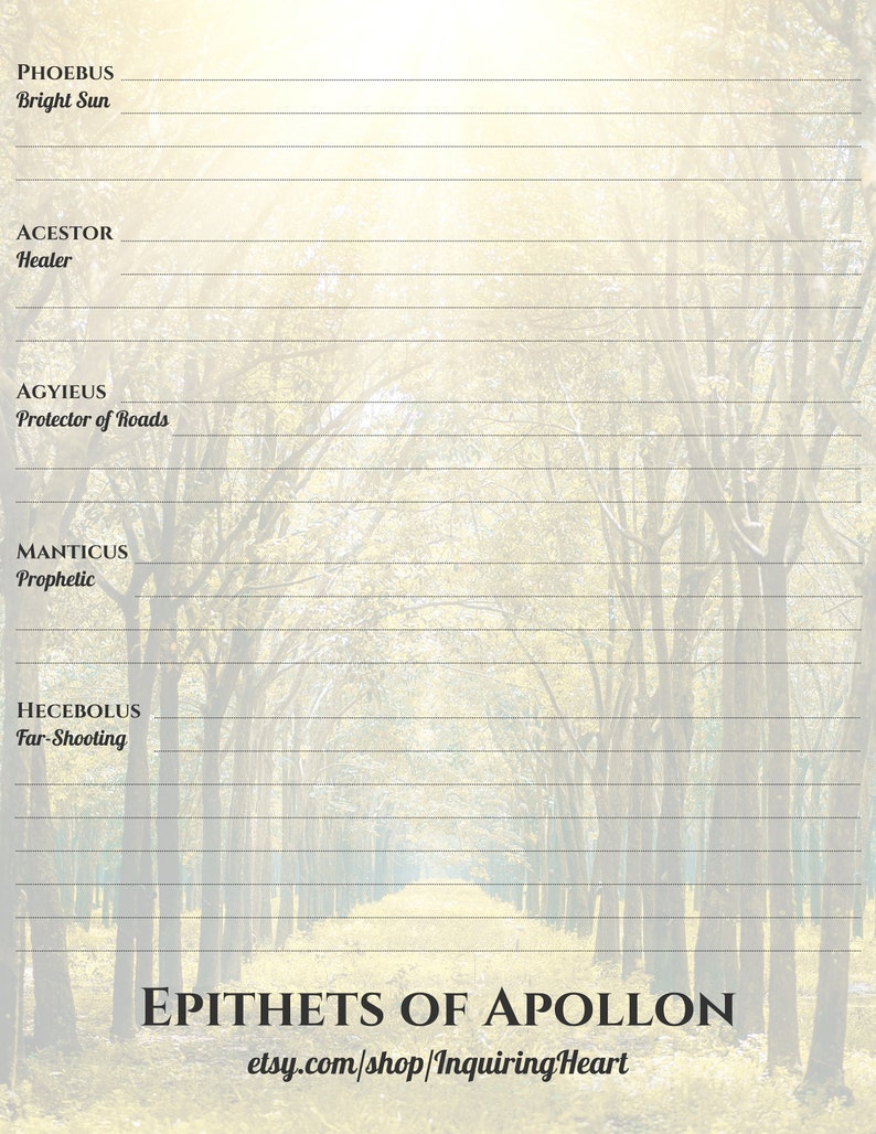 Apollon Downloadable Tarot Spread - God - Greek - Sun - Healing - Music ...