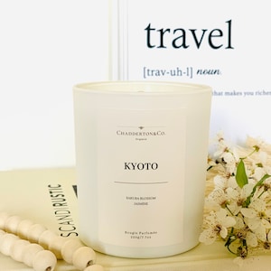 KYOTO Sakurabloesem en jasmijn sojawaskaars | Geheugen van Japan | Groot: 220 g 7,7 oz | Kersenbloesemgeur | Lentegeur | Reiscadeau