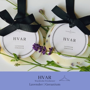 HVAR Wardrobe Perfume Freshener Set | Lavender+Geranium | Natural Closet Scent | Herbal Scented Soy Wax | Eco friendly gift | Vegan gift