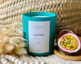 MADEIRA Passionfruit & Mango Sojawachs Kerze | Naturkerze | Erinnerung an Madeira | Große 220g | Portugal Reise | Reise Geschenk | Vegan