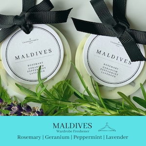 MALDIVES Wardrobe Perfume Freshener Set | Rosemary+Geranium+Peppermint+Lavender | Natural Closet Scent | Scented Soy Wax | Eco friendly gift