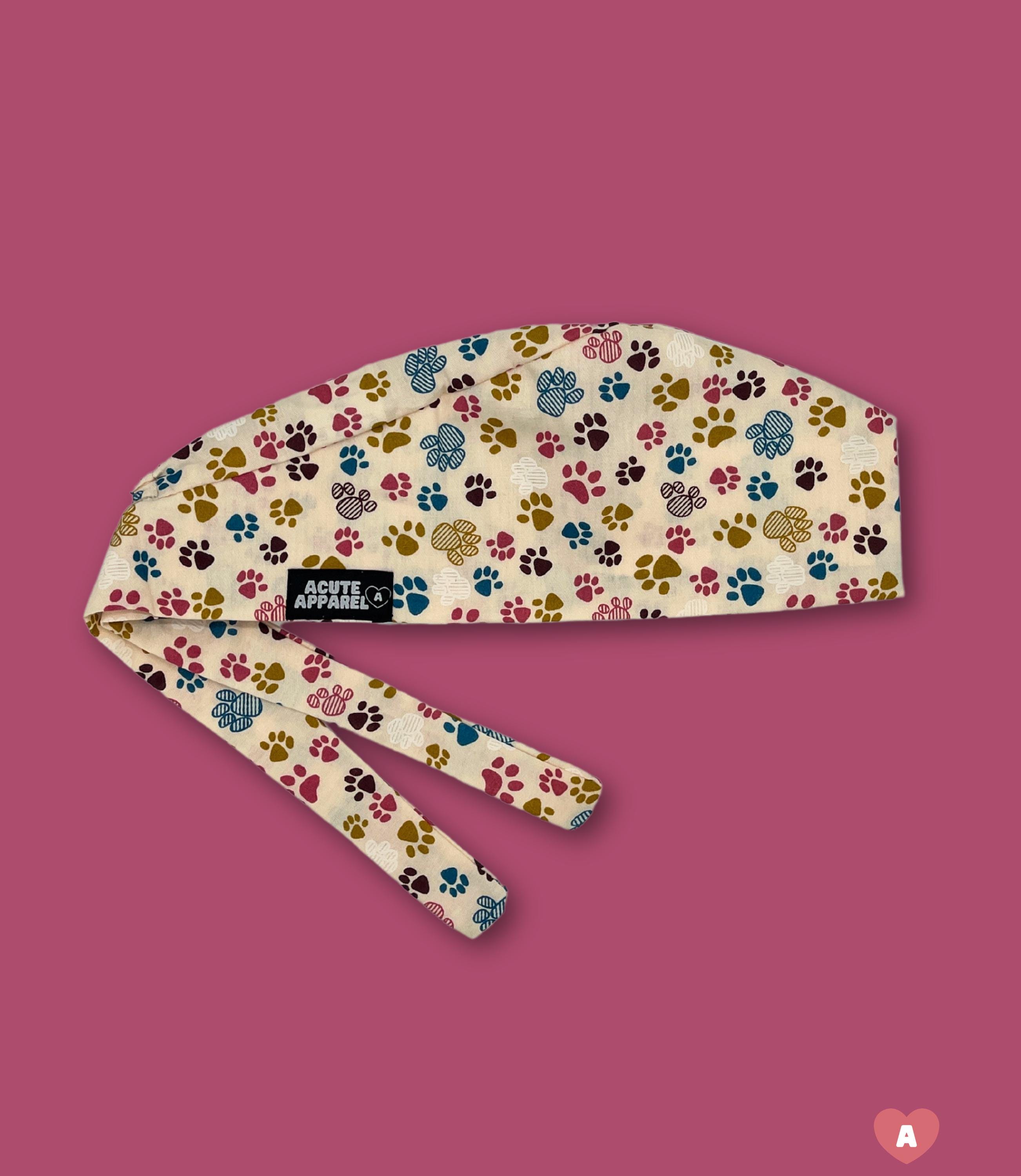 Paw Print Scrub Cap: 100% Cotton Nurse Doctor Vet Tech