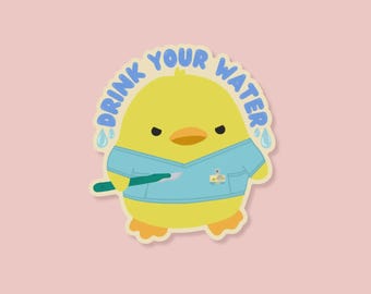 100 "Drink Your Water Ducky" Vinyl Stickers 3"x3"