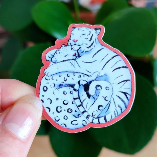 cuddly cats snow leopard and tiger vinyl sticker