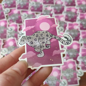 cute pink snow leopard vinyl sticker