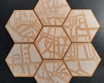 Coasters with the  Map of Harrogate -7 coasters forming a placemat