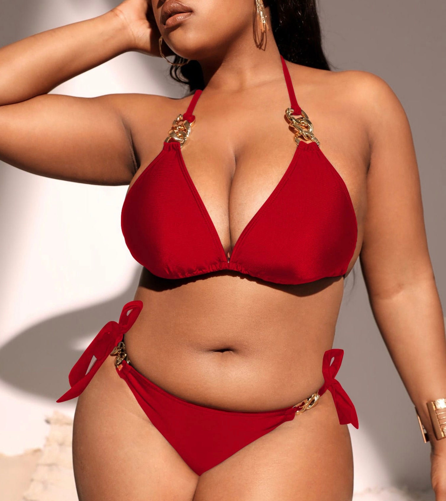 Plus Size Sexy Bikini Red Adjustable.