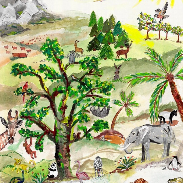 Tierposter / Wimmelbild für Kinder, Aquarell handgemalt