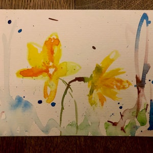 handgemalte Narzissen Blumen Aquarell Kunst Postkarte / Geschenkkarte, jede ein Original - handmade art postcards, kleines Kunstwerk