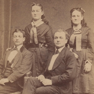 Antique CDV Photograph – Two Couples in Period Attire – Circa 1870s – Chas. A. Saylor’s City Gallery, Reading, PA