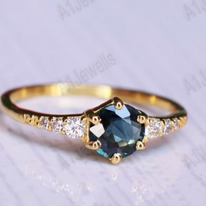 Anello di fidanzamento con zaffiro verde acqua, argento sterling 925, gioielli da damigella d'onore, anello da donna in stile Art Déco, delicato regalo per damigella d'onore