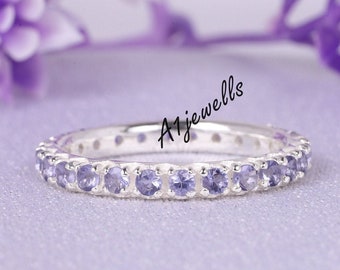 Tanzanite Eternity Wedding Band 925 Sterling Silver Bridesmaid Jewelry Girl Matching Band 925 Sterling Silver Friendship Band Gift For Wife