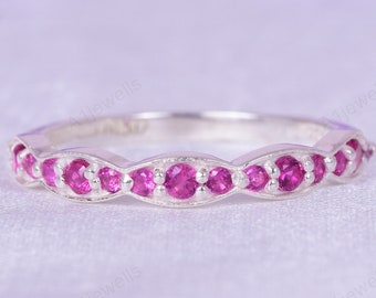 Dainty Ruby Ring Stacking Eternity Ring Gold Minimalist Ring Ruby Ring July Birthstone Gift for Her Delicate Ring Half Eternity Band For Him