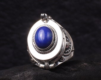 Poison Ring Natural Lapis Lazuli Box Ring Sterling Silver Ring Handmade Box Ring Openable Poison Ring Christmas Day Gift Lapis Lazuli Ring