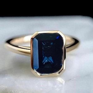 Radiant Cut Sapphire Ring 14k Solid Gold Wedding Ring Solitaire Sapphire Ring September Birthstone Handmade Jewelry Anniversary Gift Women