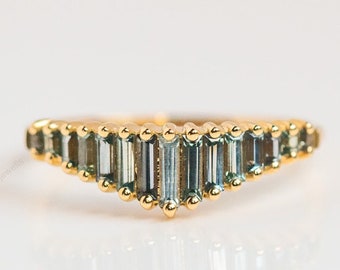 Aquamarine Wedding Ring, 925 Sterling Silver Ring, Baguette Shape 14K Yellow Gold Ring Aquamarine Cluster Engagement Ring, Handmade Jewelry