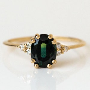 Vintage Teal Sapphire Ring Blue Green Sapphire Engagement Ring Yellow Gold Peacock Sapphire Stone Ring Wedding Bridal Gift For Christmas