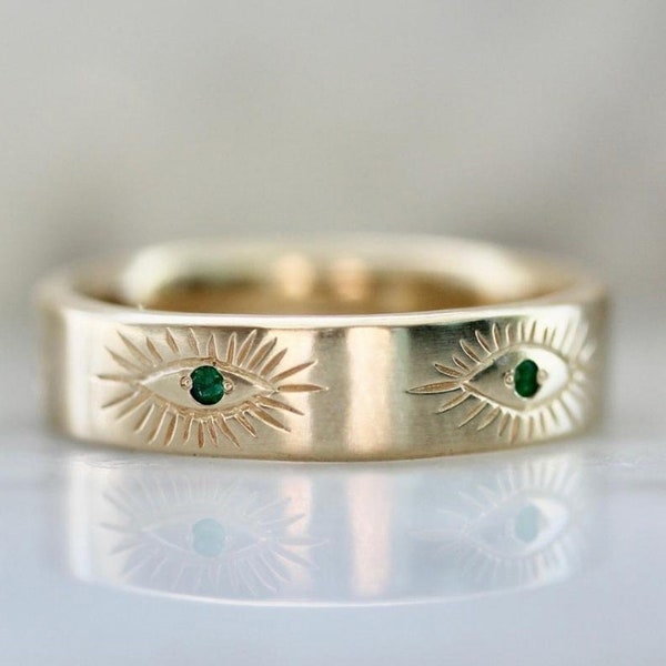 Elegant 10k Yellow Gold Evil Eye Hamsa Hand Ring - Protective Symbol Jewelry, Handmade In USA (Size 11) - View #4