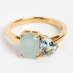 Pierre de naissance personnalisée aigue-marine lactée et topaze bleue Bague de naissance personnalisée mars émeraude et poire taille Toi et moi