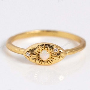 Ethiopian Opal Engagement Ring, Eye Evil Opal Ring Rose Gold Oval Opal Halo Diamond Ring Star Diamond Ring Gemstone Gold Ring for Women