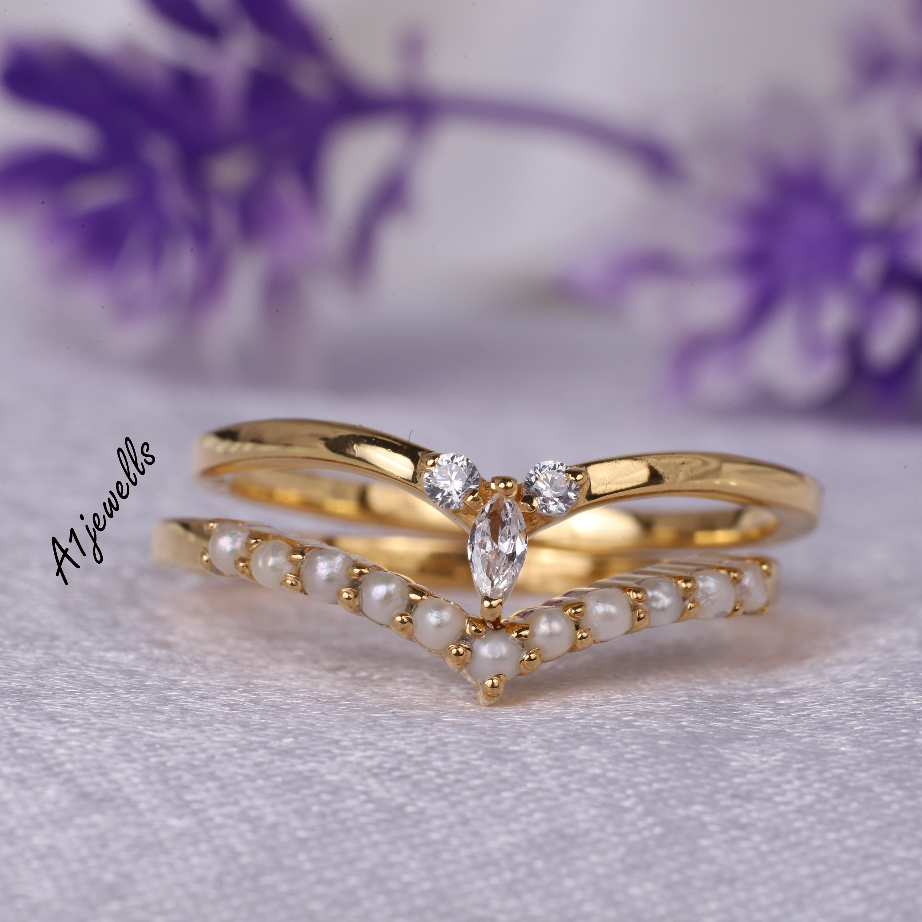 Pearl and Diamond Wedding Ring Set 925 Starling Silver Ring Christmas Pearl and Diamond Wedding Ring Set 925 Starling Silver Ring Christmas