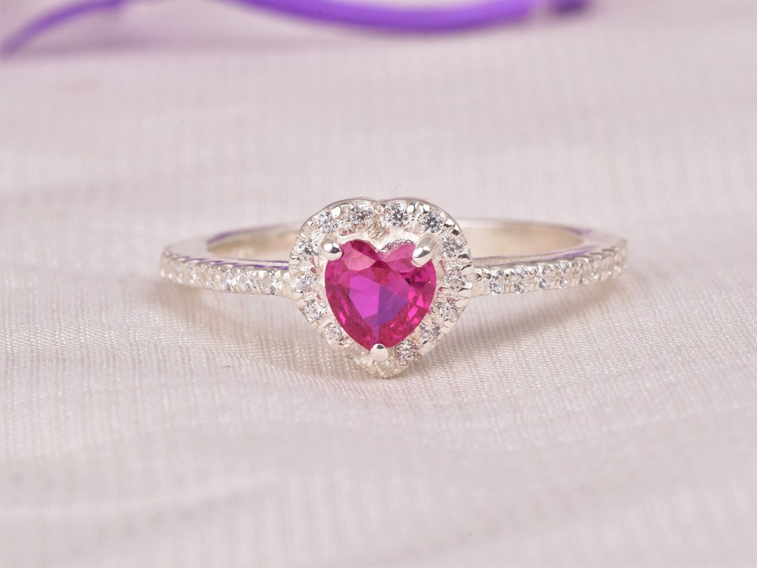 Heart Shaped Ruby Engagement Ring for Women Promise - Etsy