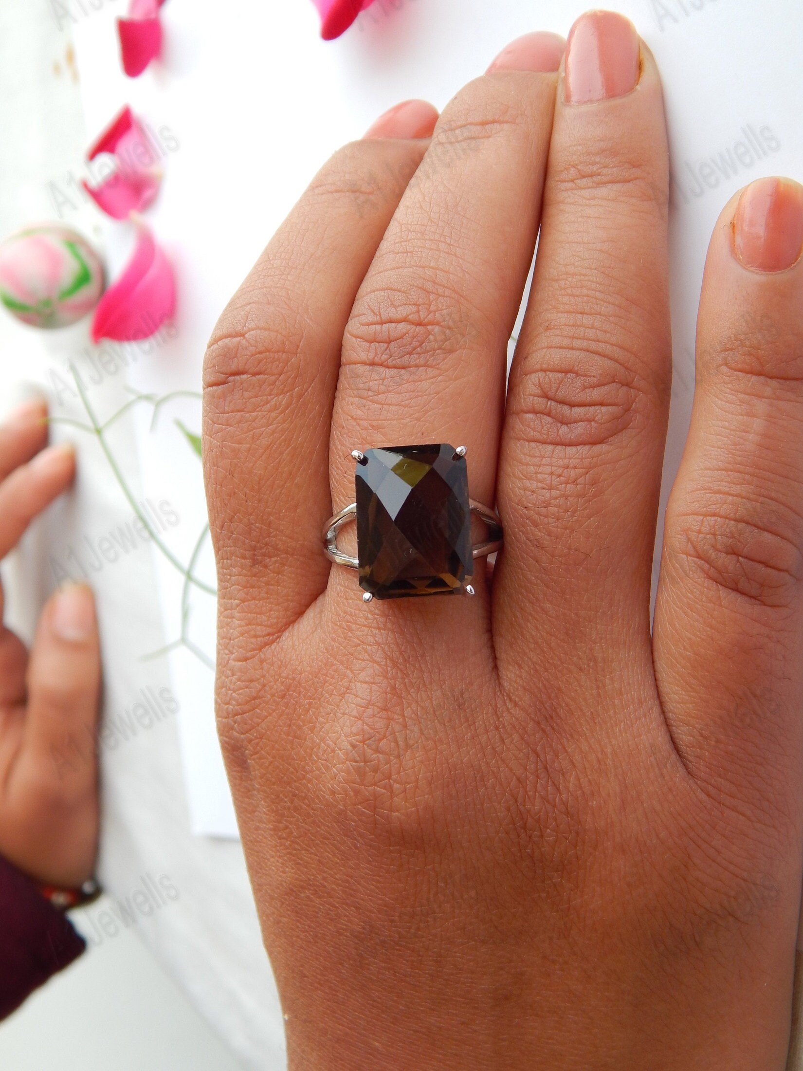 Smoky Quartz engagement ring Unique Design statement Ring 925 Etsy