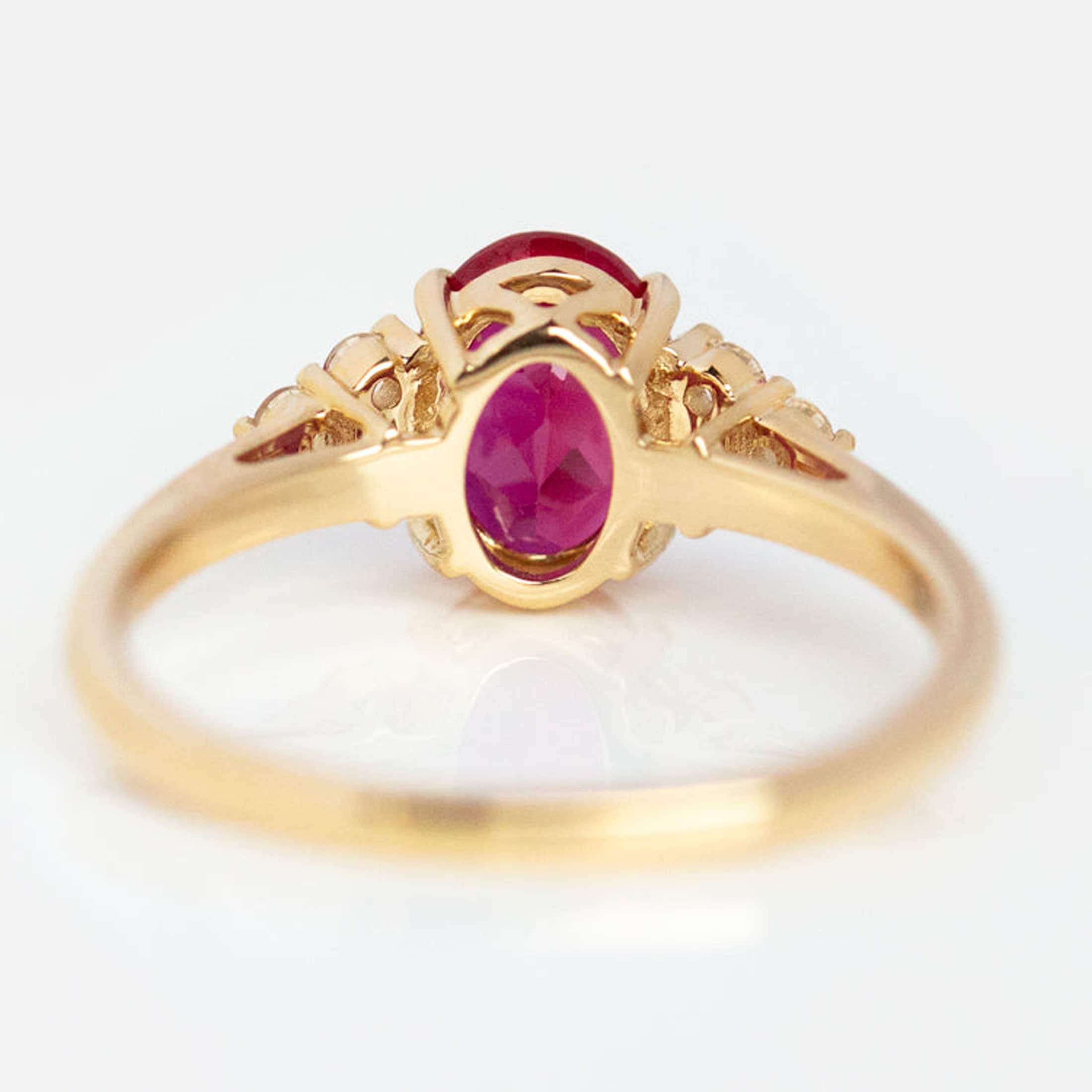 14k Solid Gold Ruby Engagement Ring Oval Cut Ruby Promise Ring CZ ...
