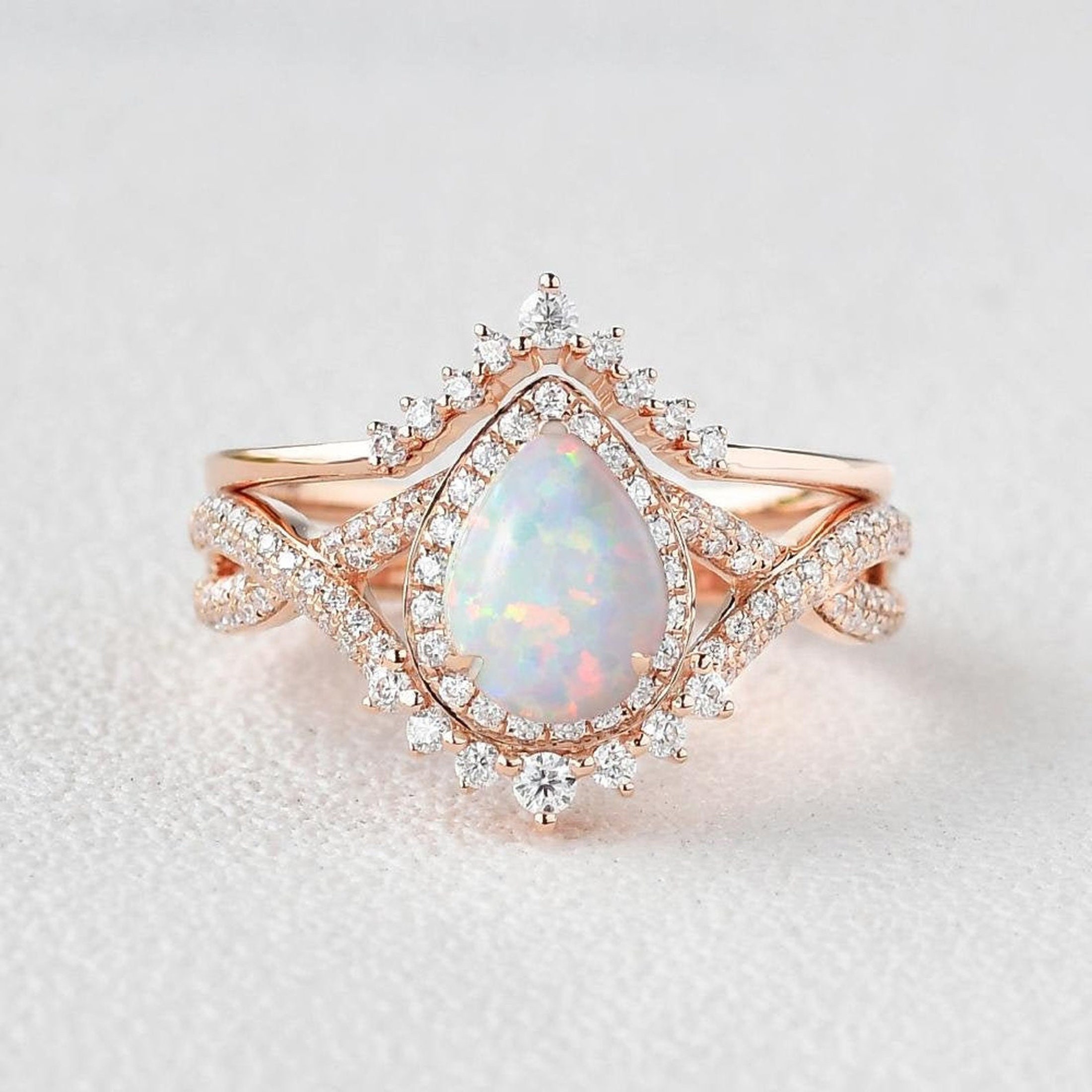 Opal Engagement Ring 14k Rose Gold Vintage Engagement ring | Etsy
