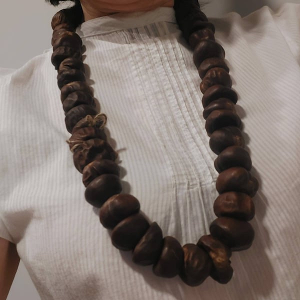 Necklase of chestnuts.  Energy protection. For health. Mothers Day Gift.Beads with linen tassels,in linen gift bag