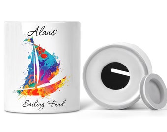 Personalized Sailing Ceramic Piggy Bank: Nautical Decor Keepsake