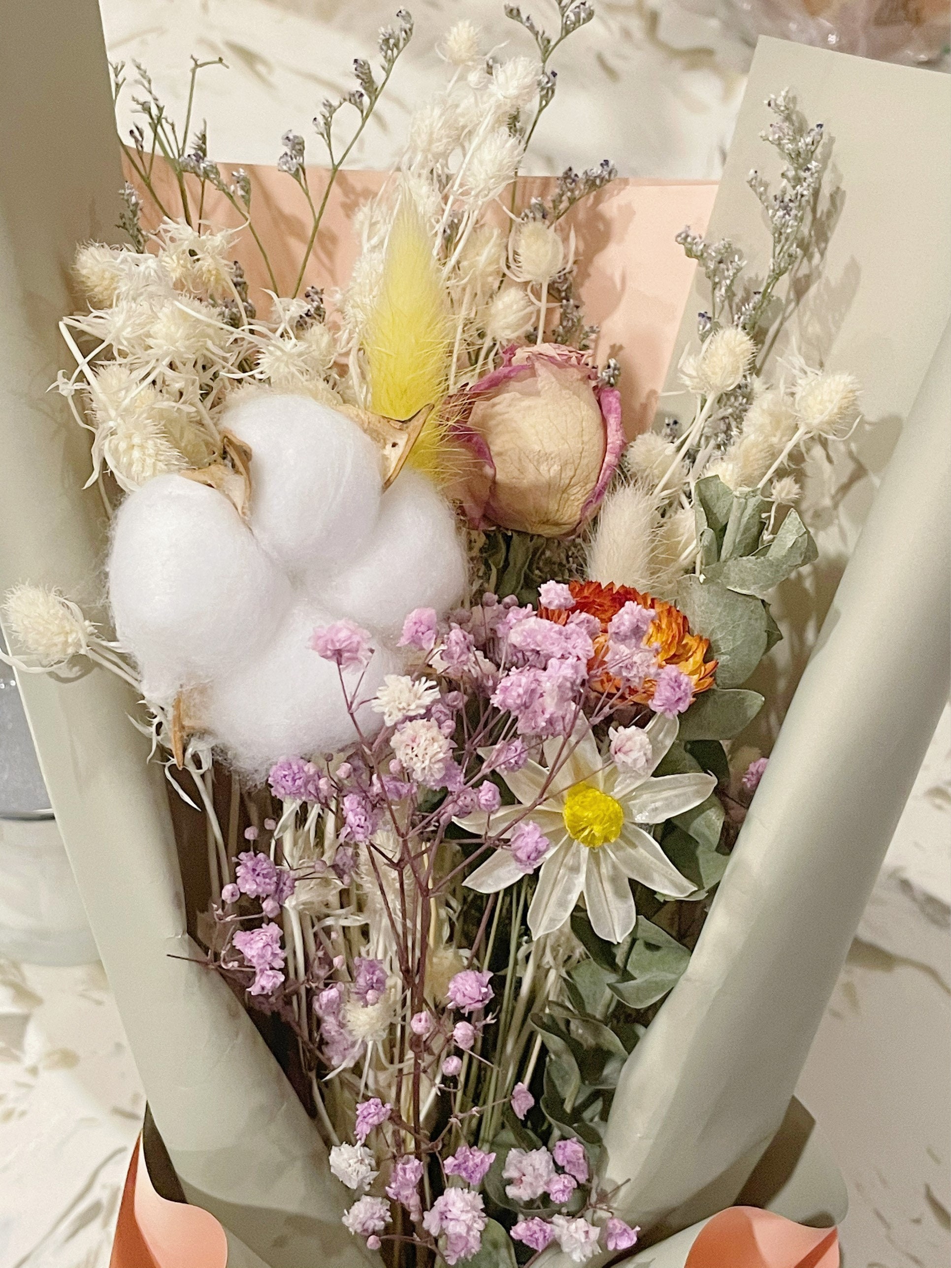 Ramo de flores secas Oncidium Blanco Helichrysum Etsy